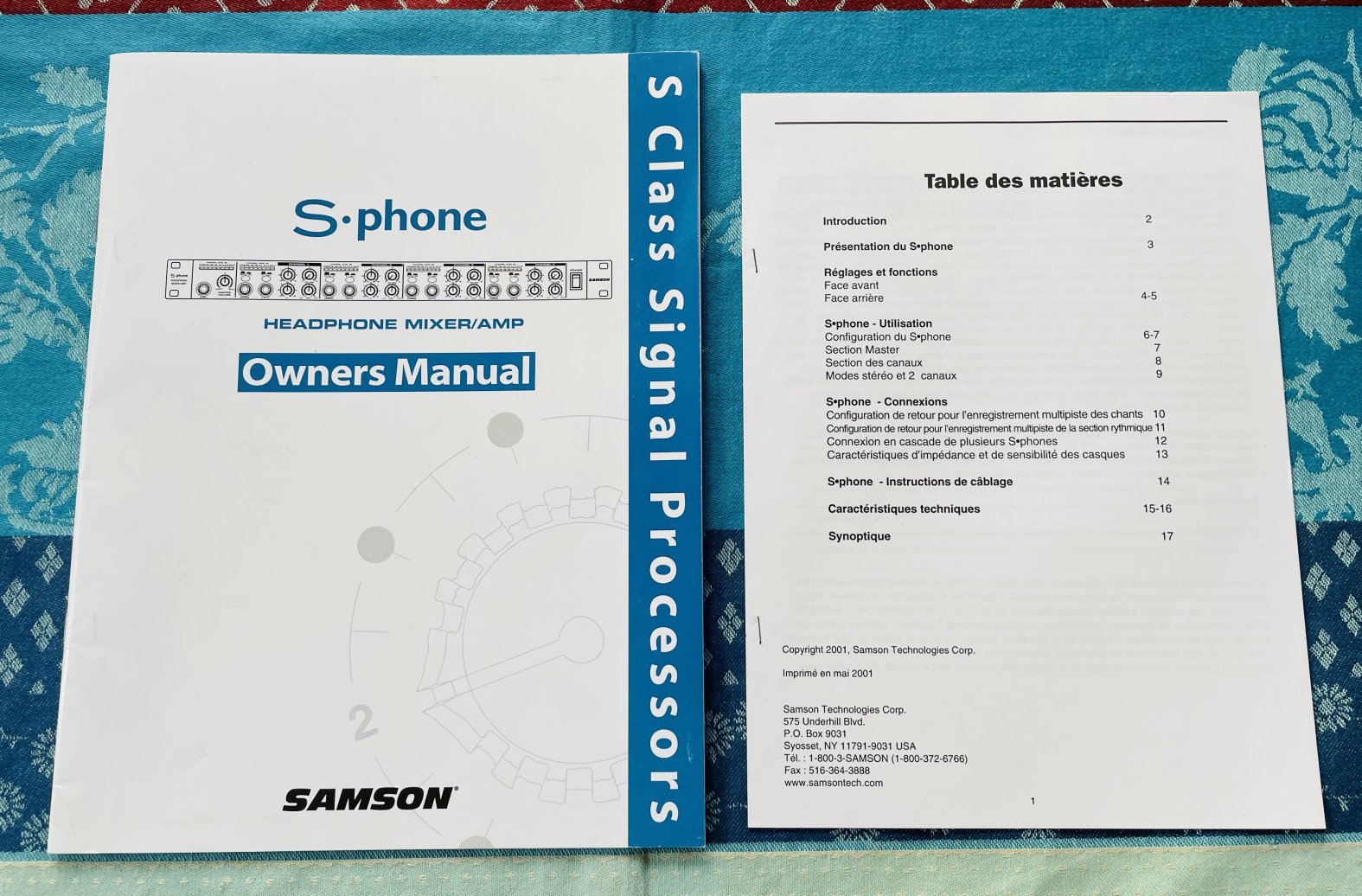 Mixer casque Samson S-Phone n°A10/0021e, notices – Au Son Vert